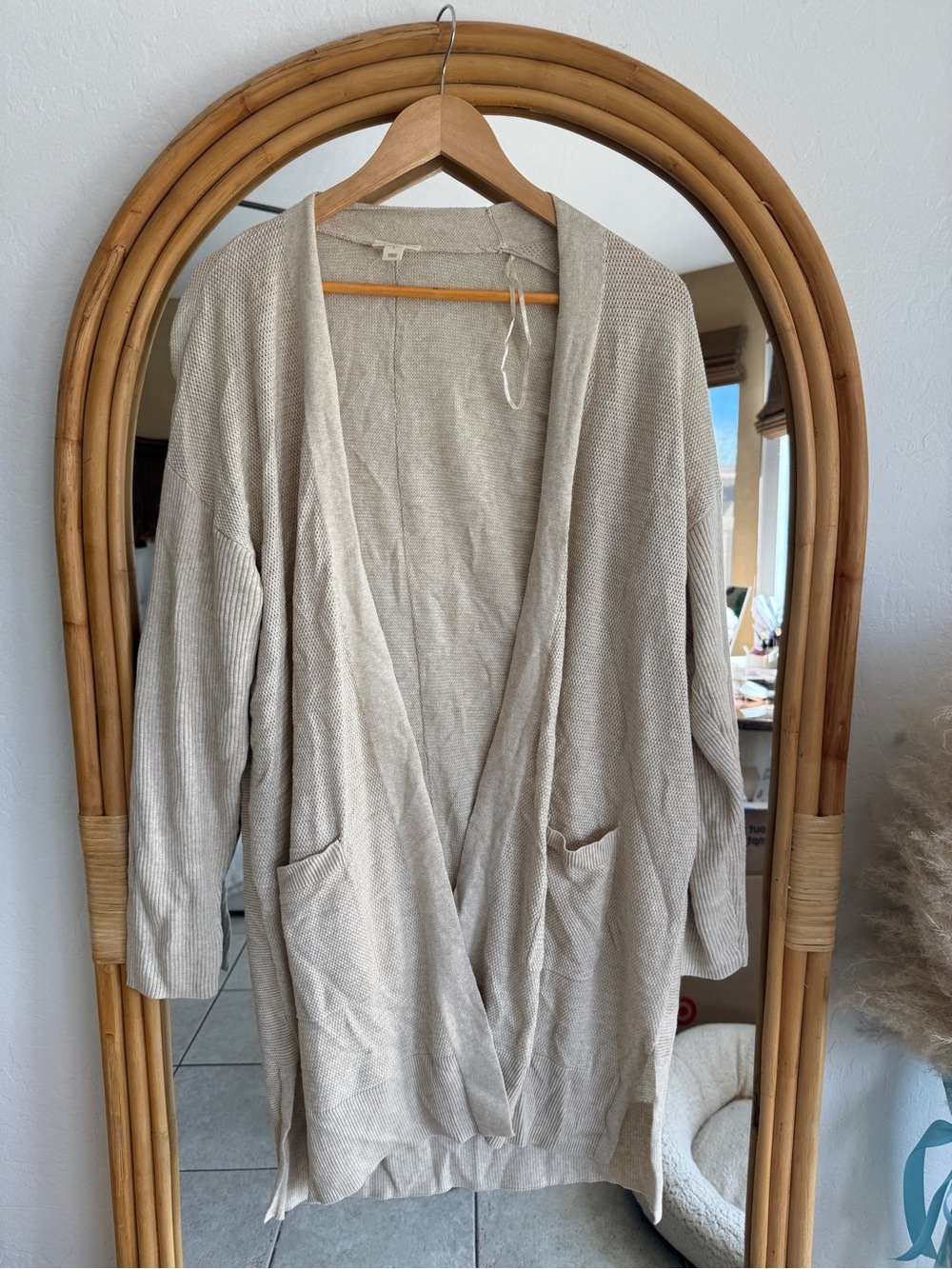 a.n.a Light Beige Open-Front Knit Cardigan with Pockets